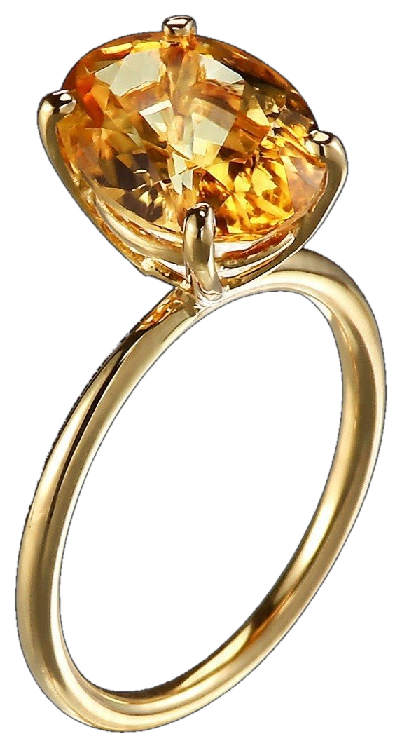 Citrine solitaire ring in yellow gold, hand-crafted by an artisan jeweler