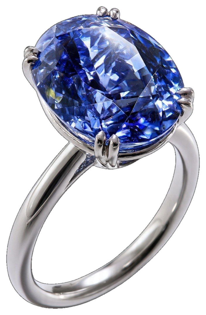 Oval blue sapphire solitaire ring in platinum, hand-set by an artisan jeweler